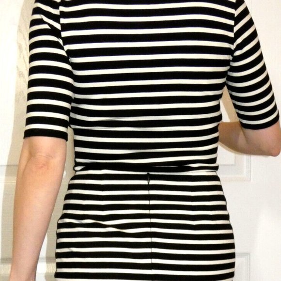 WHBM Top Black White Stripes Fitted Knit Casual or Work Long Womens size XXS - Picture 3 of 13